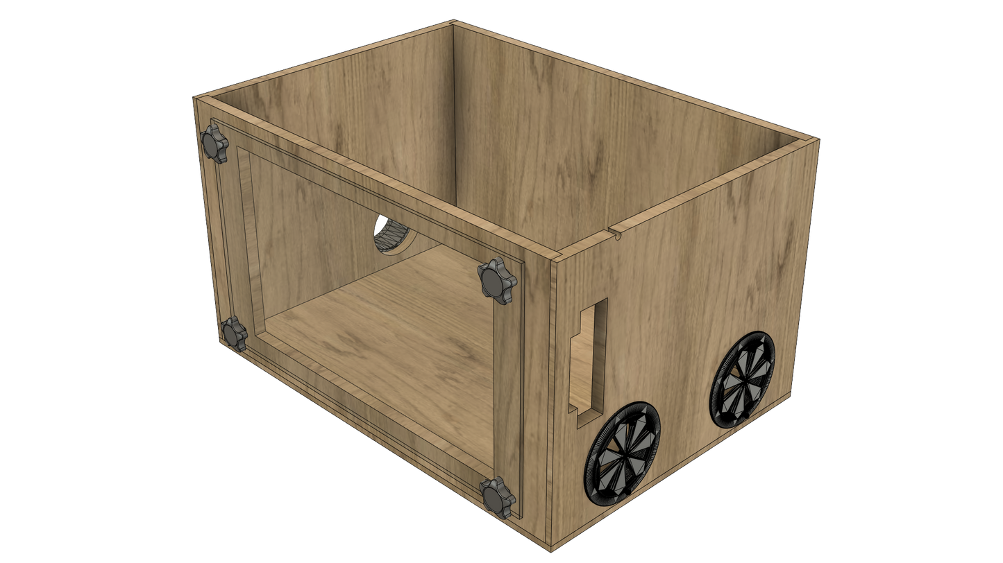 CAD view of custom router table dust box for kreg router table