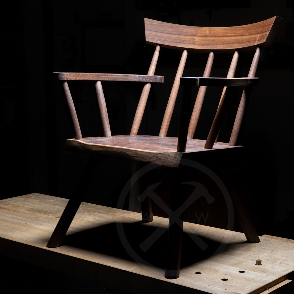 Irish American stick chair made from a walnut slab.