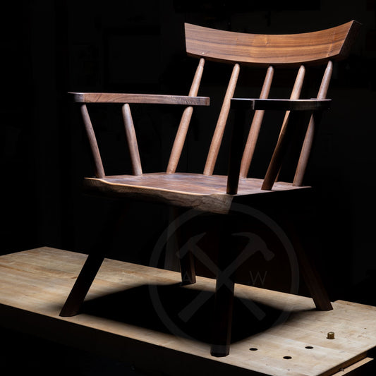 Irish American stick chair made from a walnut slab.