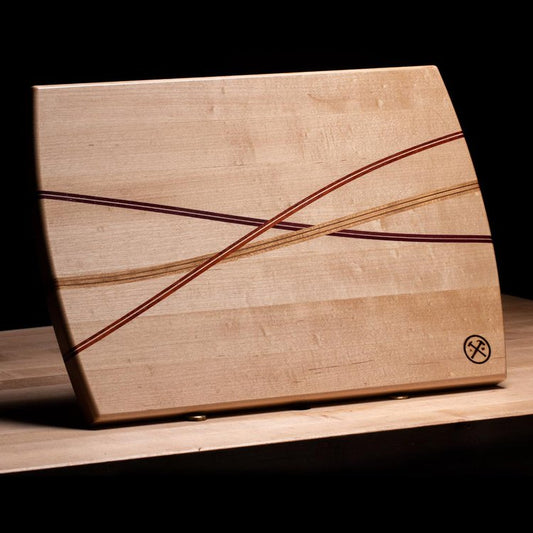 maple cutting board with curves and cherry padouk and walnut